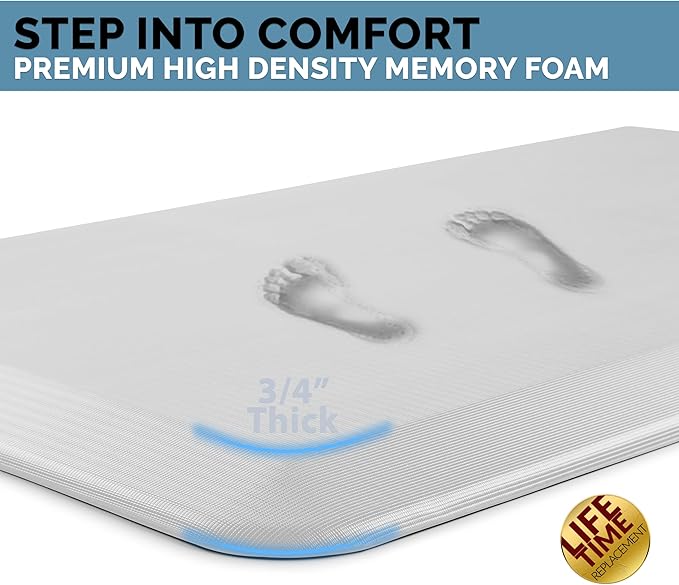 ComfiLife Anti Fatigue Floor Mat – 3/4 Inch Thick Kitchen Mats for Floor, Standing Desk Mat, Kitchen Rug – Comfort at Home, Office – Durable – Stain Resistant – Non-Slip Bottom (20" x 32", Silver)