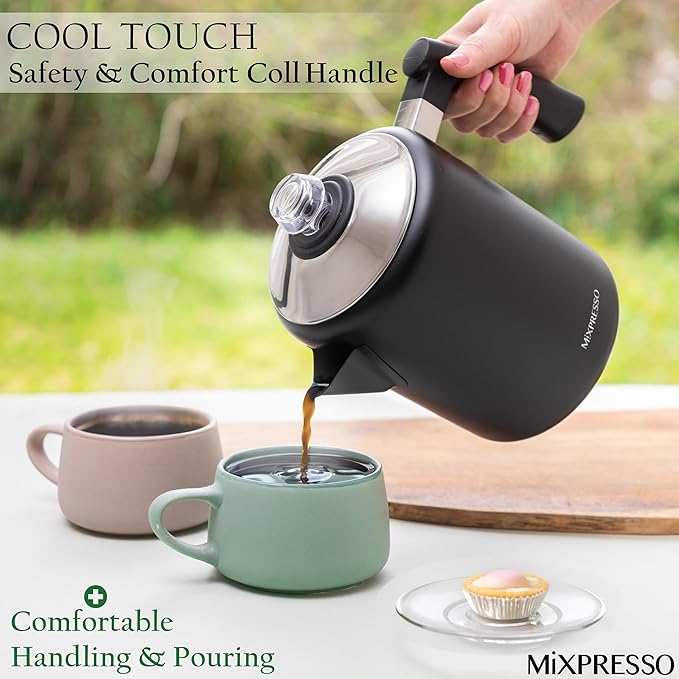 Mixpresso Black Stainless Steel Coffee Percolator Stovetop, 37oz Classic Percolator Coffee Pot, Great For Camping Pot, 5-8 Cup Stove Top Espresso Maker, Cool-Touch Handle