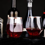 LUODA 32 Pack Rose Gold Diamond Wine Glasses, 12 Oz Stemless Rose Gold Rim Wine Glass, Disposable Clear Plastic Whiskey Glasses For Serving White Wine, Red Wine, Cocktail, Whiskey