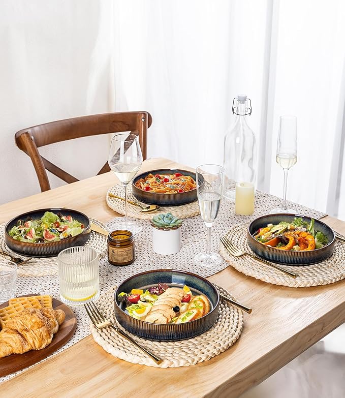 theterra 7.5'' Ceramic Pasta Bowls, Salad Bowls Set of 4, Stoneware Serving Bowls for Fruits, Noodle, Dinner, House-warming Wedding Present, Coca Mocha