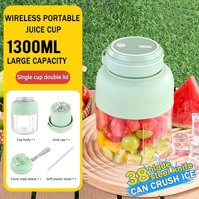 Portable Smoothie Blender for Smoothies & Shakes 43oz 1300ML USB Charging Cordless Powerful Blades Blending Portable Juice Cup Blender for Small Ice Fruit Vegetable Crush Kitchen Gym Outdoor