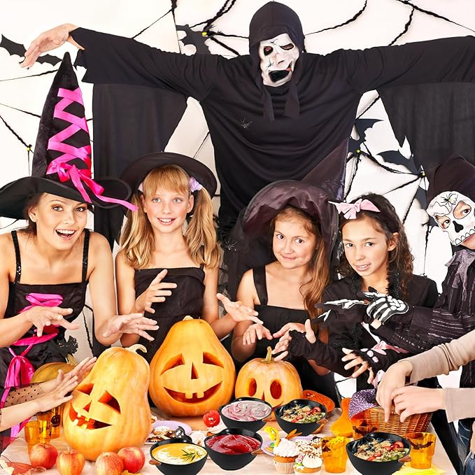 Kolewo4ever 12 Pieces Fall Ceramic Pumpkin Bowl 6 Ounces Ramekins Small Pumpkin Shaped Bowls Orange Dinnerware Decoration for Fall Halloween Serving Dip, Sauce, Condiments,Snack (Black)