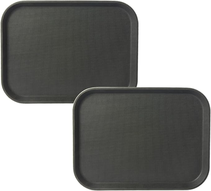 CURTA 2-Pack Restaurant Grade Non-Slip Trays, NSF, 16 Inch x 12 Inch, Plastic Rubber Lined Anti-Skid Rectangular Serving Tray, Black