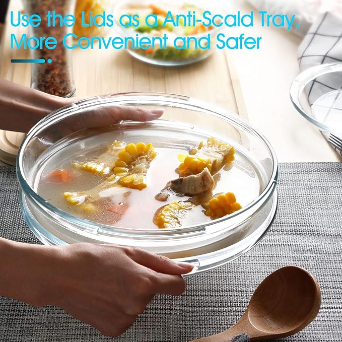 Mini-9 inch (60 OZ) Round Glass Casserole Dish With Lid, Round Oven Safe Glass Bakeware with Handles （1.9 QT）