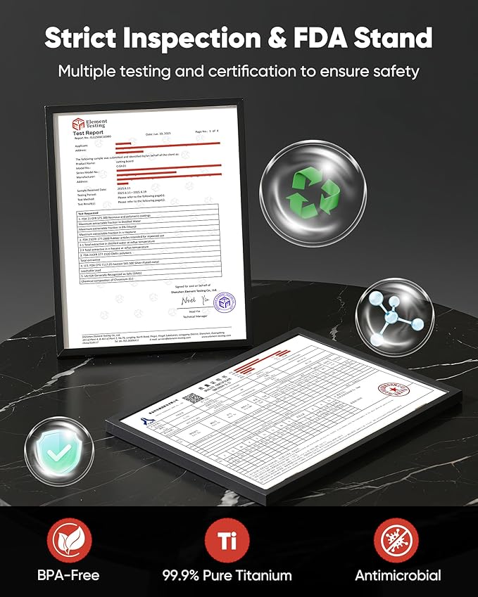 G.C&yite Titanium Cutting Board for kitchen, Lightweight No Toxic Double Sided Pure Titanium Chopping Board with Wheat Straw PP for Food Safety, Easy to Clean, Kitchen Gifts 15.5" x 10.5", 1-Pcs