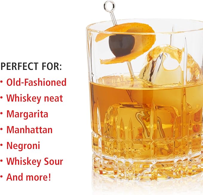 Spiegelau Perfect Serve Double Old Fashioned Glasses Set of 4 - Lowball Cocktail Glasses European-Made Crystal, Dishwasher Safe, Professional Quality Cocktail Glass Gift Set - 13 oz
