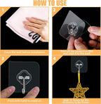 Adhesive Wall Hooks for Hanging, 50 Pack Heavy Duty Stainless Self Sticky Hooks, Waterproof and Rustproof Clear Self Adhesive Utility Hooks for Bathroom Kitchen Office Outdoor Inside Wardrobe Towel