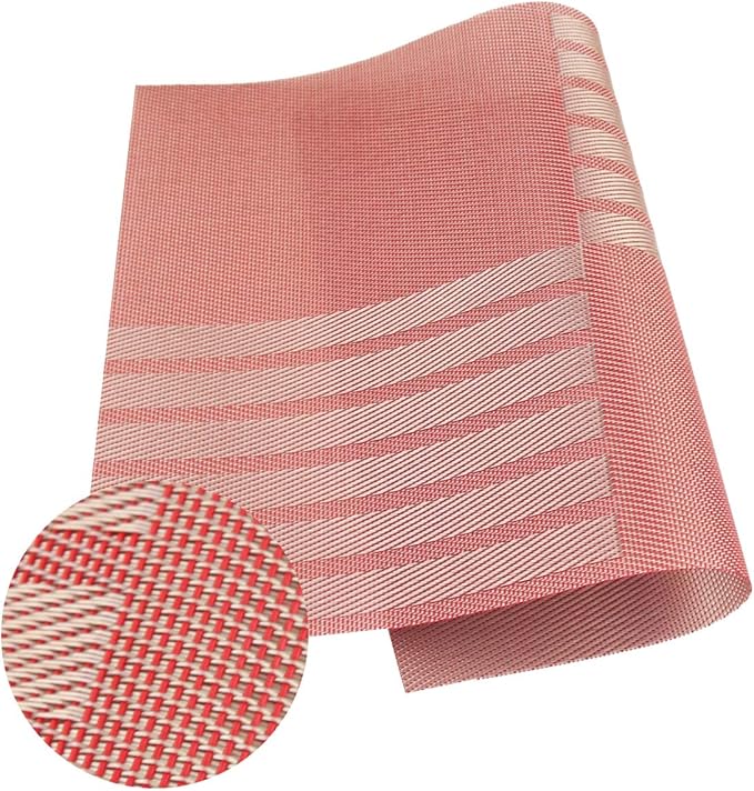 PIGCHCY Placemats Set of 6 Vinyl Placemats for Dinner Table, Washable Heat-Resistant Table Mats Non-Slip Placemats Indoor Outdoor (18x12 inch Red)