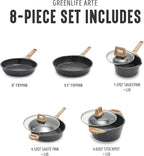 GreenLife 8 Piece Ceramic Nonstick Cookware Set, Induction Suitable Non Toxic PFAS-Free Pots & Pans, Dishwasher Safe, Cooking Set, Stock Pot, Saucepans & Frying Pans, Kitchen Cooking, Granite Black