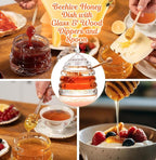Elegant Glass "Crystal" Honey Jar with 2 Glass + 1 Wooden Dipper & 1 Clear Spoon | Beehive Design | 10 oz Container | Perfect for Sugar, Marmalade & Jam | Durable & Stylish Multipurpose Pot with Lid