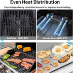 2 in 1 Propane Griddle Grill Combo 38200 BTU, 4-Burner Propane Gas BBQ Grill with 2 Foldable Side Table for Outdoor Cooking Camping Patio Backyard (propane+griddle)