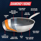 Blue Diamond Hybrid Nonstick Stainless Steel 8” Frying Pan, PFAS-Free Ceramic Skillet, Diamond Bond Powerful Searing, Dishwasher & Metal Utensil Safe, Stay-Cool Handle, Induction Ready, All Cooktops