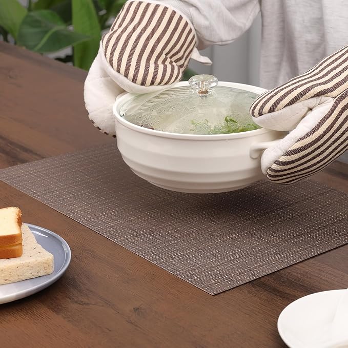 Myir JUN Placemats Set of 8, Vinyl Woven Placemats Place Mats Indoor Set of 8 Washable Table Mats Non-Slip Place mats for Dining Table (Coffee, Set of 8)