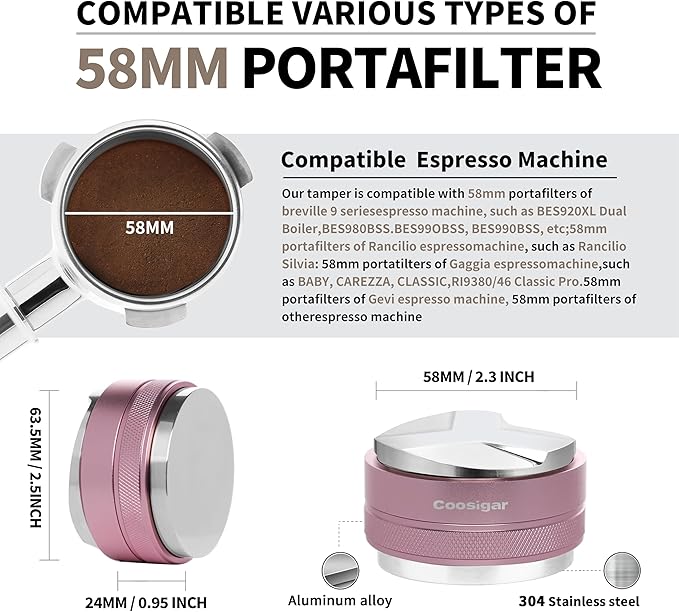 58mm Coffee Distributor and Tamper,Dual Head Coffee Leveler Fits for Gaggia E61 58mm Portafilter,Professional Espresso Hand Tamper.(Light pink)