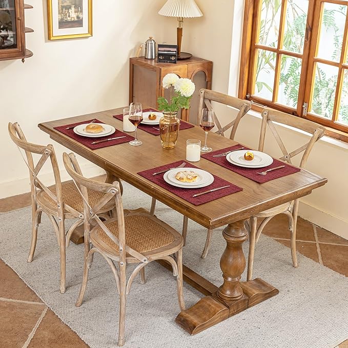 Blue Forest Placemats Set of 4, Dual-Layered Thickened Faux Linen Cloth Place Mats Heat Resistant Machine Washable Wrinkle Free Table Mats Indoor/Outdoor (Red)