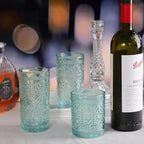 6 Pack Green Vintage Glassware Set, 10oz Textured Embossed Drinking Glasses, Colored Water Glasses, Green Glass Cups for Juice, Cocktails, Beer, Iced Tea, Soda