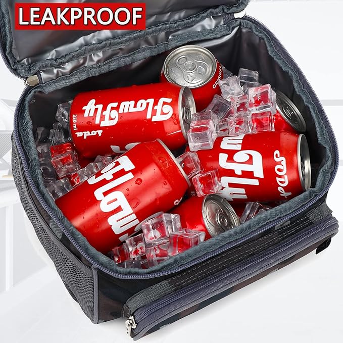 FlowFly Double Layer Cooler Insulated Lunch Bag Adult Lunch Box Large Tote Bag for Men, Women, With Adjustable Strap,Front Pocket and Dual Large Mesh Side Pockets