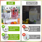 Lallisa 3 Pcs 2.5 Gallon Beverage Dispensers for Parties Glass Drink Water Dispenser with Stand Stainless Steel Leakproof Spigot Ice Cylinder Hanging Chalkboard Signs Pen(Silver)