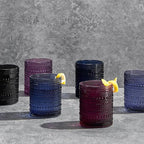 Hobnail Beaded Highball Drinking Tumbler Glasses | Set of 6 | Color, Vintage Bubble Design Whiskey Glassware, Old-Fashioned, Embossed Design for Water, Wine, Cocktail Embossed Heavy Glas, Rocks Glass