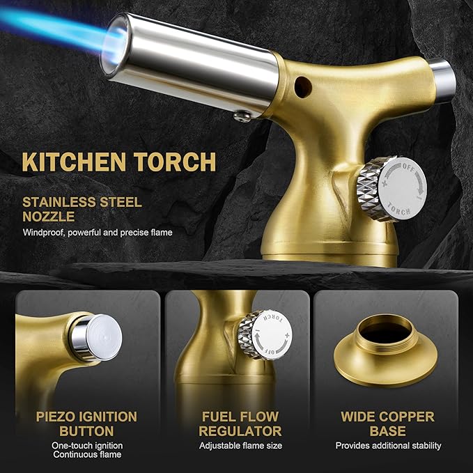 RAVS Butane Torch Lighter with Solid Copper Design, Kitchen Torch Lighter with Adjustable Flame, Refillable Creme Brulee Torch for Cooking, Soldering, Birthday Gifts for Men Women, Butane Not Included