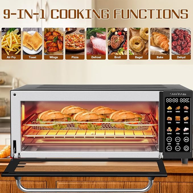 SEEDEEM 9-in-1 Air Fryer Oven, 16-Quart Countertop Convection Oven with Toaster, Broil, Pizza, Toaster Oven & Dehydrator, Large Capacity Kitchen Appliance in Pink, Silver, Black