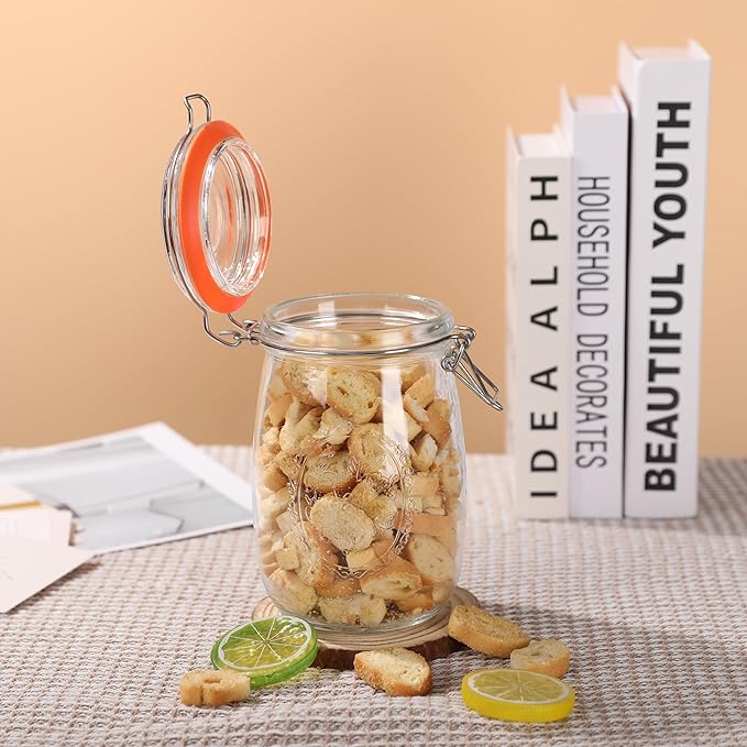 Wide Mouth Mason Jars 32 oz, 4 Pack Glass Canning Jars with Airtight Lid, Large Clear Canister Quart Jars for Pickling Flour Salad Jam Jelly Coffee Sugar Beans Kitchen Storage (4 Pack 32OZ)