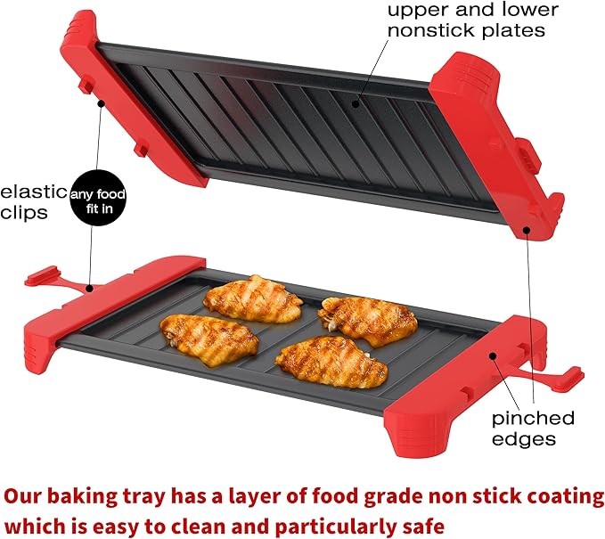 Microwave Sandwich Maker & Grill Cheese Maker with Silicone Oven Mitts, Fast Cooking, Non-Stick, Dishwasher Safe, Perfect for Paninis, Quesadillas, Ideal for College Students & Busy Professionals