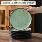 vancasso Plates and Bowls Sets, 24 Pieces Stoneware Dinnerware Sets for 8, Kitchen Dish Set Mircowave and Dishwasher Safe Ceramic Dishware, Turf Green, Series AMBER