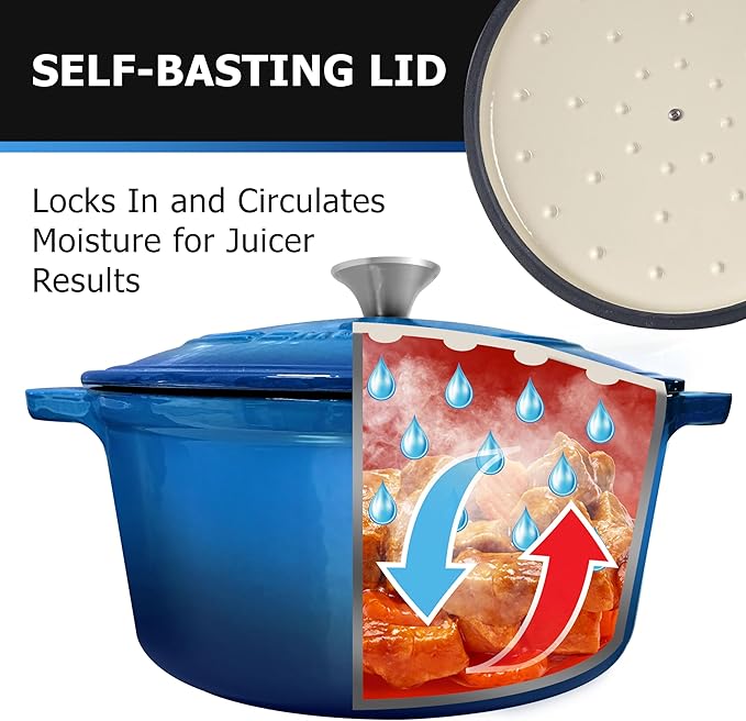 MÜELLERHOME 4.5 QT Enameled Cast Iron Dutch Oven, Heavy-Duty Casserole Dish and Braiser Pan with Lid and Stainless Knob, Oven-Safe up to 500° F & Across All Cooktops, Aqua Blue
