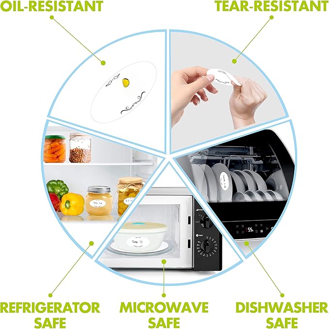 500 Removable Freezer Pantry Canning Labels Set Water Oil Resistant with Perforation Line for Food Containers Jars Kitchen Restaurant Storage Organization