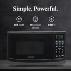 Farberware FM09BKA Compact Countertop Microwave Oven 0.9 Cu. Ft. 900-Watt with LED Lighting, Child Lock, Easy Clean Grey Interior, Black