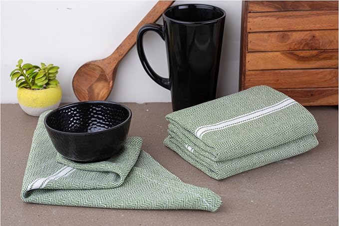 LANE LINEN Kitchen Towels Set - 100% Pure Cotton Dish Towels for Kitchen, Super Absorbent Kitchen Hand Towel, Tea Towels, Soft & Durable Dish Cloths, Pack of 6 – 14”x25”, Olive