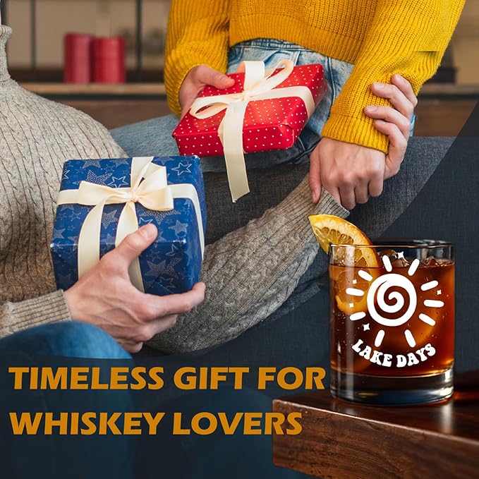kunlisa Lake Gifts Whiskey Glasses, Lake House Decor and Gifts, Lakes Day 10 oz Drinking Rocks Glasses for Women Men Whisky Cocktail Scotch Bourbon Liquor