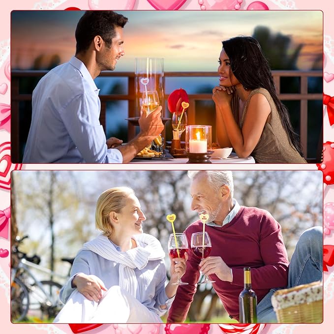 48 Pcs Valentine Conversation Candy Heart Drink Stirrers Reusable Plastic Cocktail Swizzle Sticks Wedding Cocktail Mixers for Bar Engagement Anniversary Valentine Party Supplies