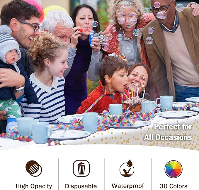 Exquisite Party Solids Black & Gold Dot Rectangular Plastic Tablecloth - 54x108 Inch, 12 Pack