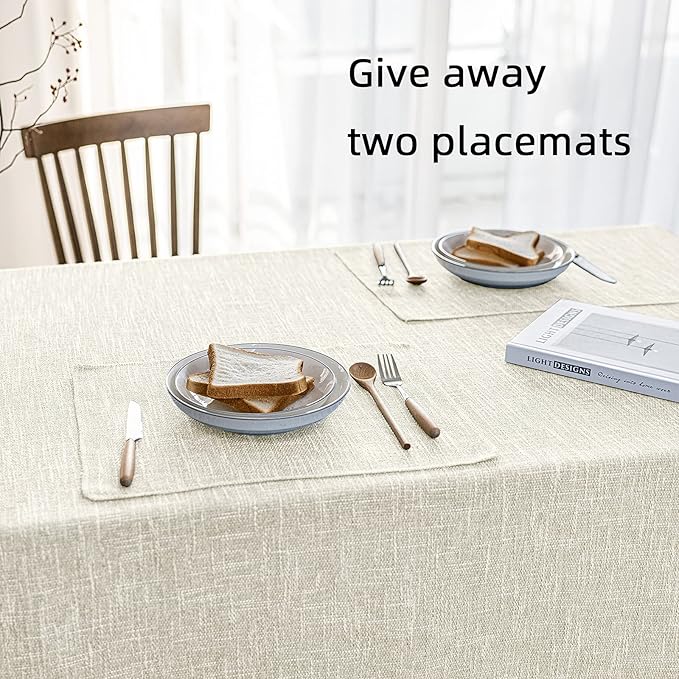 Waterproof Cotton Linen Tablecloths Rectangle Dining Table Cloth, Wipe Clean Indoor & Outdoor Table Cover for Buffet Party and Banquets, Wrinkle Resistant（54"x120"） Beige