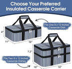 Insulated Casserole Carrier, Portable Casserole Carrier for Hot or Cold Food Lunch Tote Warmer or Cooler Bag, Lasagna Lunch Bag for Potluck Parties- Fits 9" x 13" Baking Dish-Blue Stripes