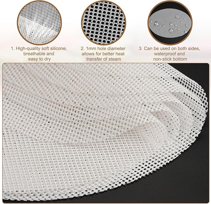 uxcell 15pcs Silicone Steamer Liners, 11.8" Bamboo Steamer Liner Non-Stick Silicone Air Fryer Steamer Liners for Buns Dumplings Pastry Baking White