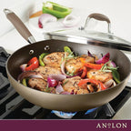 Anolon Advanced Home Hard Anodized Nonstick Deep Frying Pan/Skillet with Lid, 12 Inch, Bronze