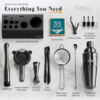 BARE BARREL® Mixology Bartender Kit Bar Set | 14-Piece Cocktail Shaker Set | Martini Barware Mixing Tools for Home Bartending | Incl. 35 Recipe Cards | Gift Set (24oz Cobbler Shaker, Jet Black/Black)
