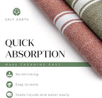 Salt Earth Kitchen Towels Cotton Dish Towel Size 24x14 Inches Set of 6 100% Ring Spun Cotton Absorbent Quick Dry Herringbone Weave Lint Free Washable Dishcloth Hanging Loop Multiple Color Stripe