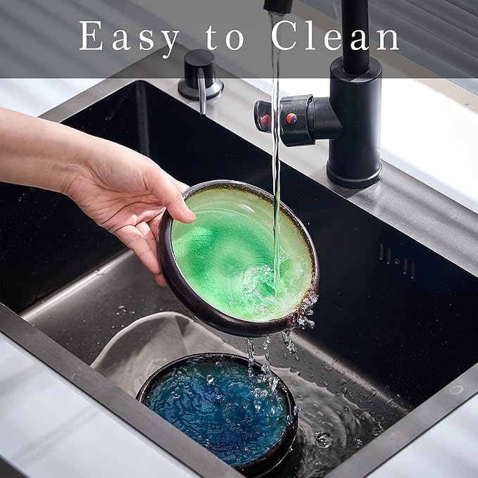 Ceramic Dinner Plates Set of 4, 6 Inch Large Porcelain Pasta and Salad Plates, Stoneware Plate Set for 4, Handmade Round Dishes for Home Decor, Microwave,Oven,and Dishwasher Safe, Green