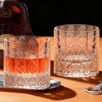 KAMMAK Crystal Whiskey Glass Set of 2, 7.44 oz (220ml) Old Fashioned Tumbler with Delicate Rim & Thick Stable Base, Hand Blown Lead-Free Barware for Scotch, Bourbon, Cocktail, 12-Facet