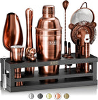BARE BARREL® Mixology Bartender Kit Bar Set | 16-Piece Cocktail Shaker Set | Martini Barware Mixing Tools for Home Bartending | Incl. 35 Recipe Cards | Gift Set (24oz Cobbler Shaker, Copper/Black)