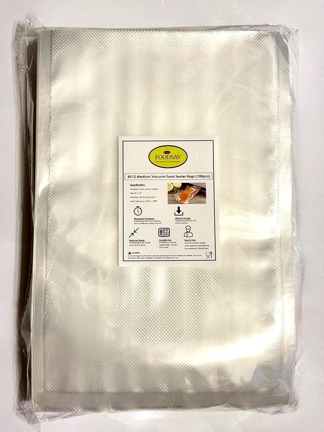 Medium 8X12 Vacuum Food Sealer Bags, Precut, Transparant, Commercial Grade, BPA Free, Heavy Duty, Storage for Meal Meat Vegetables (100 pcs)