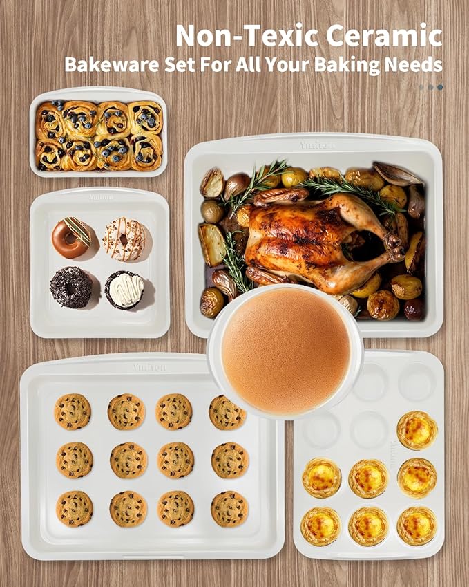 Ceramic Nonstick Baking Pans Set, Non Toxic 30 PCS Stackable Bakeware Sets, 550°F Oven Safe Baking Sheet & Pans, Warp-Free, Dishwasher Safe, PTFE/PFOA/PFOS-Free (Blue)