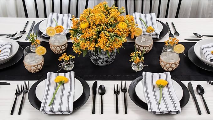 Solino Home Linen Black Table Runner 36 Inches - Classic Hemstitch, 100% Pure Linen Coffee Table Runner 14 x 36 Inch Ideal for Dresser Tables - Summer, Fall, Autumn, Halloween