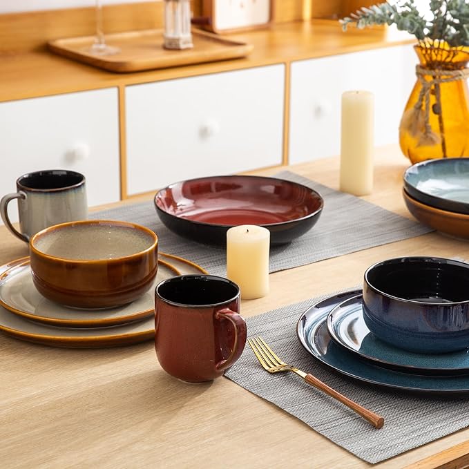 LERATIO Pasta Bowls,Ceramic 38oz Pasta Bowls,9.0" Reactive Glaze Pasta Bowl Set of 4,Microwave & Dishwasher,Oven Safe,Large Wide Serving Bowls for Salad, Dessert,Pizza,Fruit -Colorful