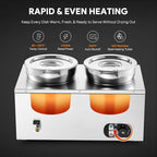 WILPREP Commercial Food Warmer with Two 7.4 QT Inserts, 1500W Countertop Electric Steam Table, 86-185°F Adjustable Temp Control & Over-Temp Protection, Stainless Steel