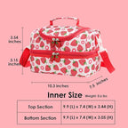 Insulated Kids Dual Compartment Lunch Bags Tote for Girls Boys Toddler Lunch Boxes Pre-School Toddler Kindergarten Picnic Camp Food Cooler Thermal with Strap (Bright Strawberry)